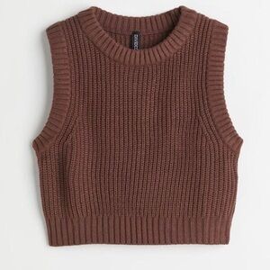 NWT H&M Brown Scoop Neck Knit Ribbed Sweater Vest Cropped
